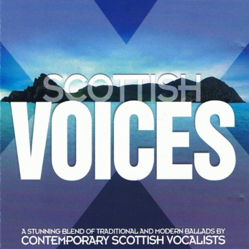 CD cover for "Scottish Voices" with blue and purple landscape background.
