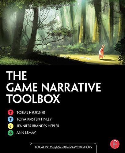 "The Game Narrative Toolbox" book cover featuring a girl in a red cloak in a forest.