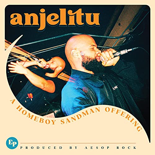 Album cover for Homeboy Sandman’s “Anjelitu” featuring a man with a beard.