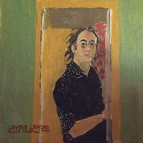 Painted portrait of a man with glasses, dark clothing, and red flowers.
