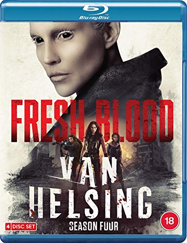 "Blu-ray case for 'Van Helsing Season 4' with a woman's face and three characters."