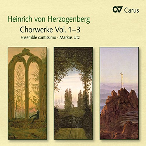"CD cover with three nature paintings and text on a beige background."