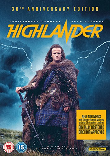 Highlander" DVD cover featuring Christopher Lambert as a Scottish swordsman.