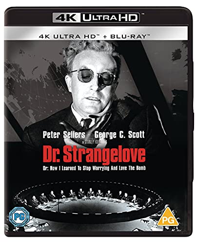 Dr. Strangelove Blu-ray case featuring Peter Sellers in sunglasses.