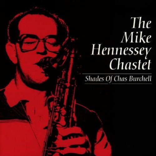 "Album cover featuring a man playing saxophone, red-toned image on black background."