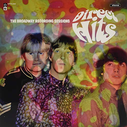 Album cover for “Direct Hits” featuring three men in a psychedelic swirl.