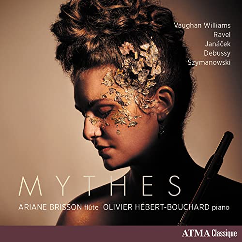 CD cover featuring Ariane Brisson with golden floral adornments and a flute.