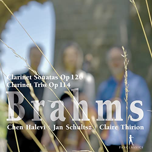 CD cover for Brahms’ clarinet sonatas and trio, featuring musicians.