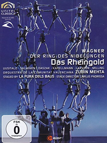 “Das Rheingold” DVD cover featuring performers suspended in a circular formation.