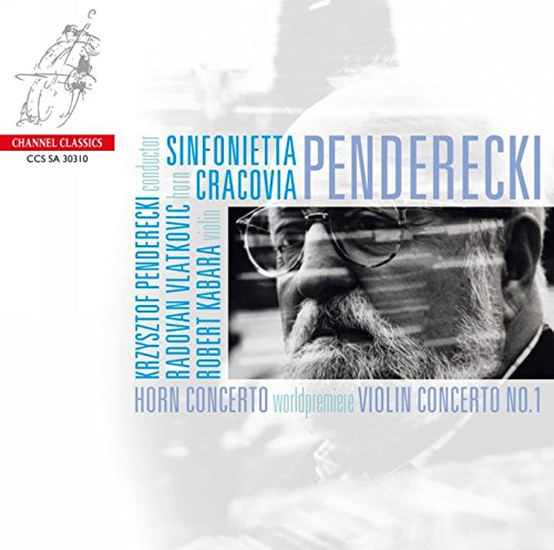 CD cover featuring a black-and-white close-up of Krzysztof Penderecki's face with text overlay.