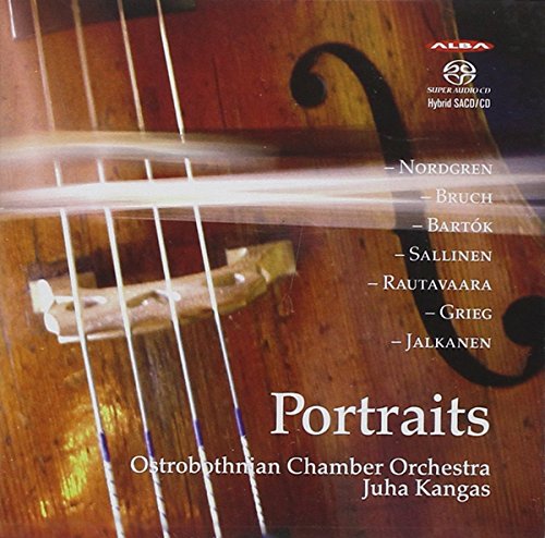 CD cover featuring a cello, text listing composers, and "Portraits" title.