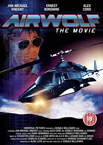 "Airwolf The Movie DVD cover featuring a man and a helicopter."
