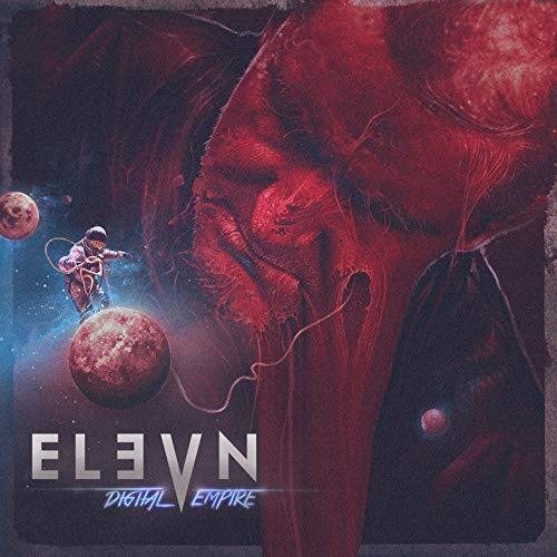 "Album cover art: astronaut on a planet, with a large red creature in space."