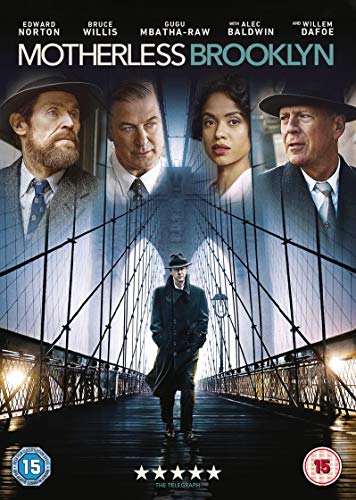 Motherless Brooklyn" DVD cover featuring Edward Norton, Bruce Willis, and Gugu Mbatha-Raw.