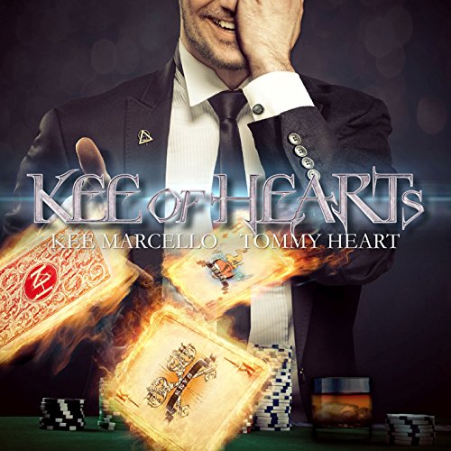 "Kee of Hearts" CD cover featuring a man in a suit holding flaming playing cards.