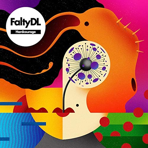 The image is a colorful abstract album cover. Alt text: Abstract colorful album cover with geometric shapes and a flower-like design.