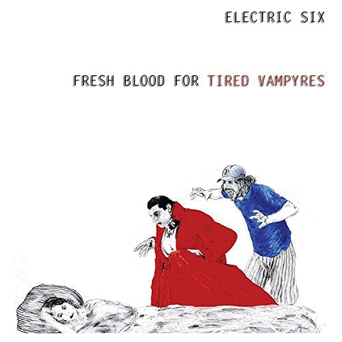 "Album cover with vampire and zombie illustration, red and blue attire, on white background."