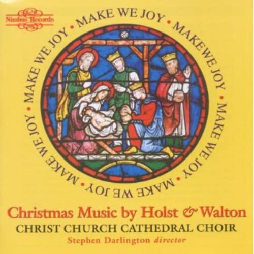 CD cover: Nativity scene in stained-glass style, yellow background.