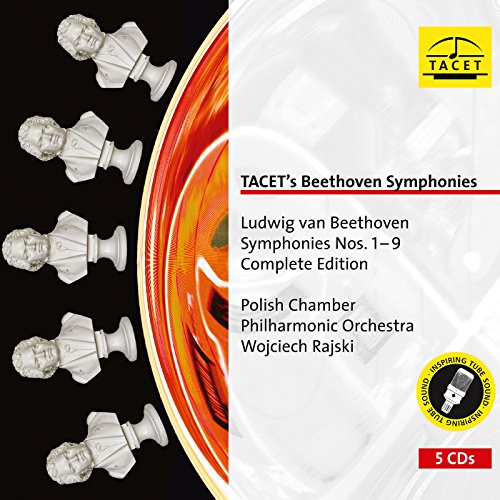 "CD cover with Beethoven busts and red, orange, and white abstract design."