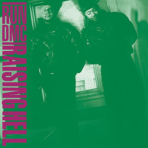 Run DMC album cover, "Raising Hell," featuring two men in black coats.