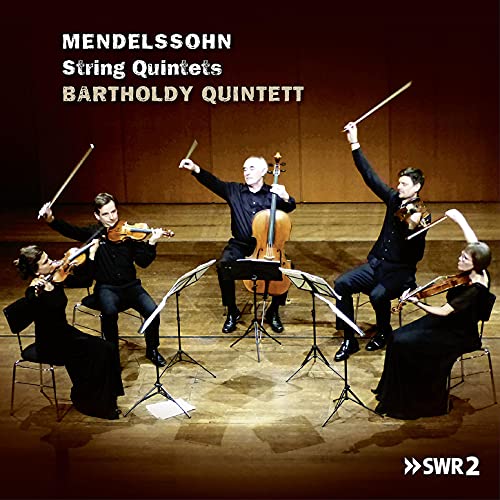 Classical musicians playing string instruments on a stage, album cover.