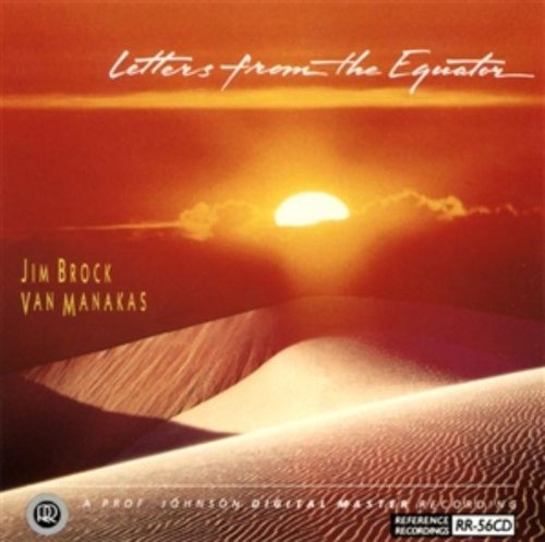 "Album cover with desert landscape and red sky, titled 'Letters from the Equator'."