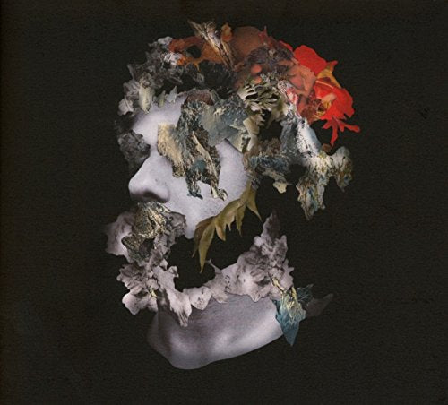 The image depicts a CD cover with a face fragmenting into leaves against a black background.