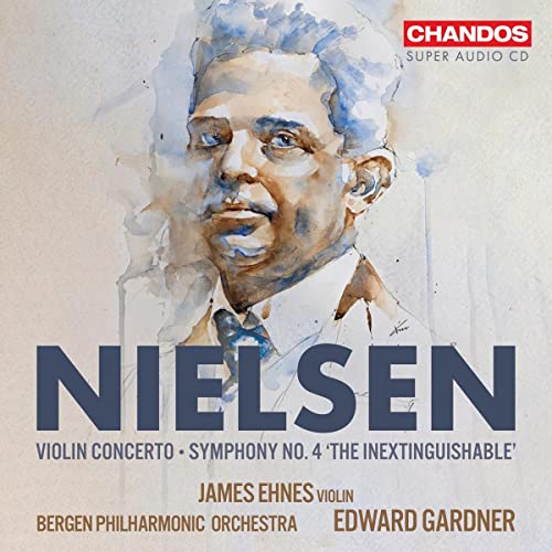 CD cover featuring a watercolor portrait of composer Carl Nielsen.