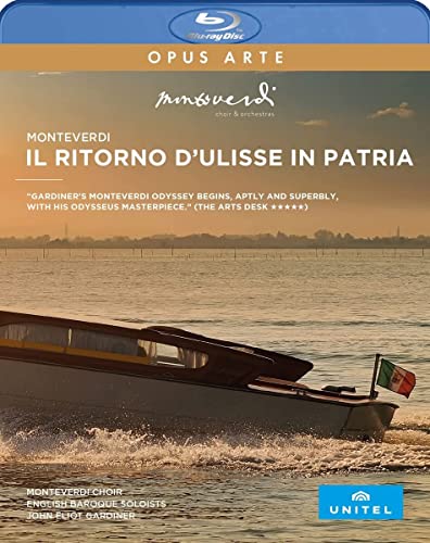 Blu-ray cover for Monteverdi’s *Il Ritorno d’Ulisse in Patria* opera, featuring a boat.