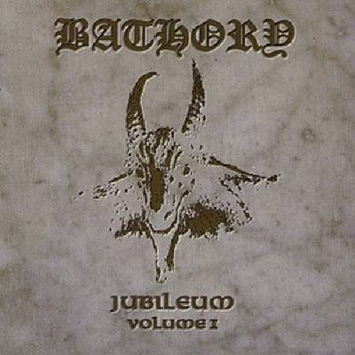 Bathory album cover: a goat skull with horns, dark and textured.