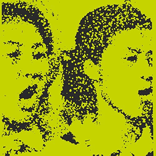 Abstract black and white portrait on a bright yellow background.