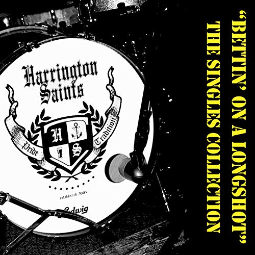 Harrington Saints vinyl record cover featuring a drum kit and crest logo.