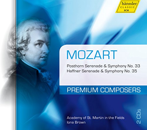 Mozart CD cover with blue background, portrait, and white and blue text overlay.