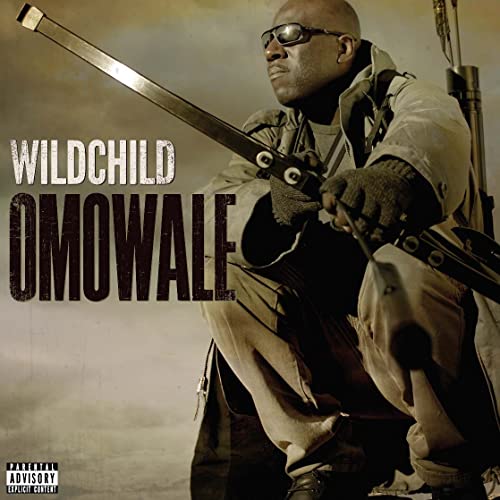 CD cover featuring a man with sunglasses holding a rifle, text “Wildchild Omowale”.
