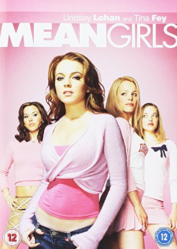 "Mean Girls" DVD cover featuring four young women posing together, with pink title text.