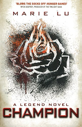 "Book cover with a rose illustration and 'CHAMPION' title in red on a beige background."