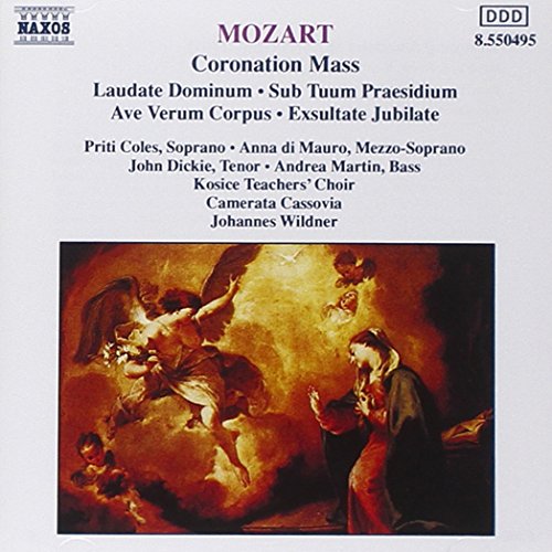 Mozart CD cover featuring a religious painting with angelic figures and a kneeling person.