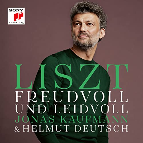 CD cover featuring portrait of Jonas Kaufmann with green text "Liszt.