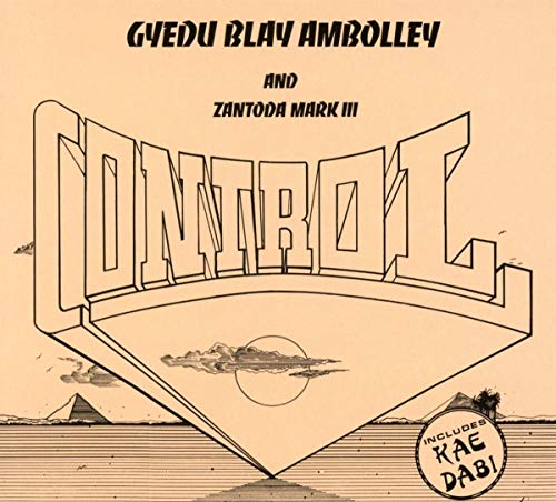 "Album cover with 'Control' in 3D text, pyramids, and a circular logo on a beige background."