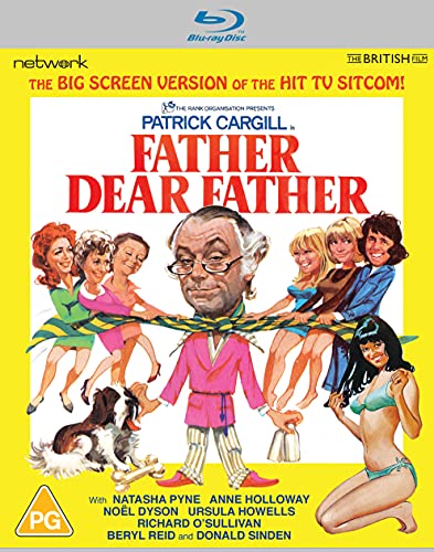 Father Dear Father" Blu-ray cover with a group portrait and cartoon illustration.