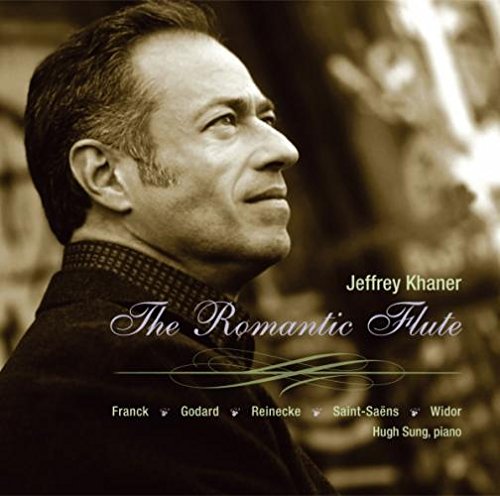 "CD cover with sepia-toned photo of man and title 'The Romantic Flute'."