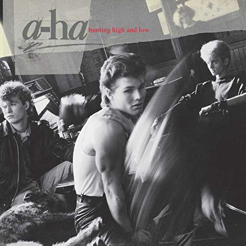 "Album cover with black-and-white image of three men and 'a-ha' text overlay."