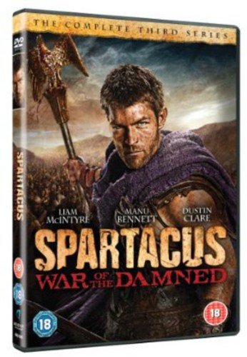 DVD case for "Spartacus: War of the Damned" featuring a man holding a spear.