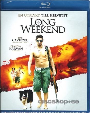 DVD cover for "Long Weekend" featuring a man with a gun and a dog.