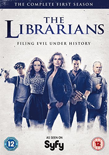 DVD cover for "The Librarians" featuring five characters holding various weapons.