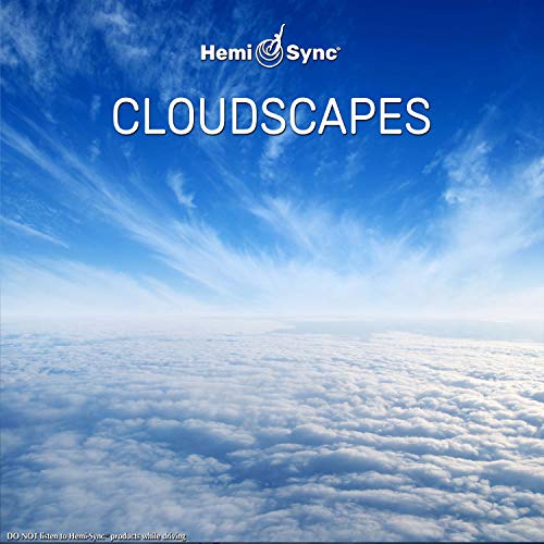 A blue sky with clouds and "Hemi-Sync Cloudscapes" text on the album cover.