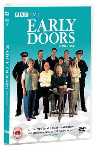"Early Doors Series 1 DVD cover featuring a group of people around a table."