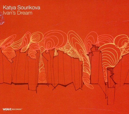 Red album cover with abstract cliff design and white text "Katya Sourikova - Ivan's Dream".