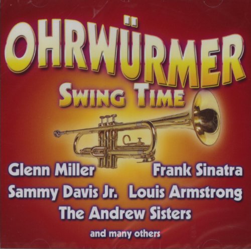 "CD cover with trumpet image, artist names, and 'Ohrwurmer Swing Time' in yellow font."