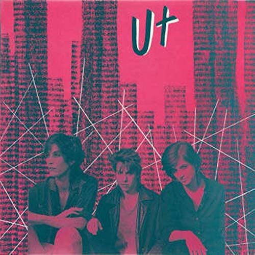 CD cover with band Ut, pink and blue abstract city background.